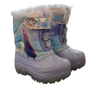 Disney LED Light Up Toddler Girls' Frozen Winter Boots Blue with‎ Glitter Size 6